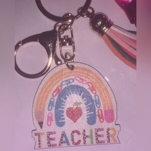 Colorful Teacher Keychain Pastel multicolor Gold metal alloy key ringNEW NWT